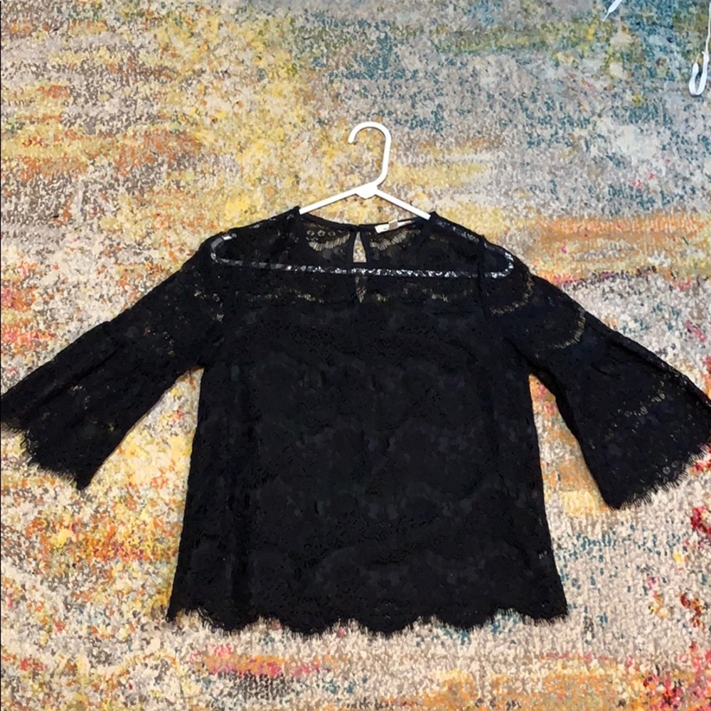 3/4 sleeve black lace overlay top